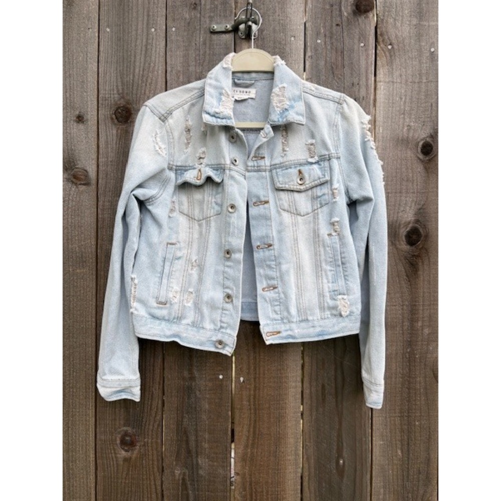 Ci Sono Light Wash‎ Distressed Denim Jacket Frayed Trucker Small